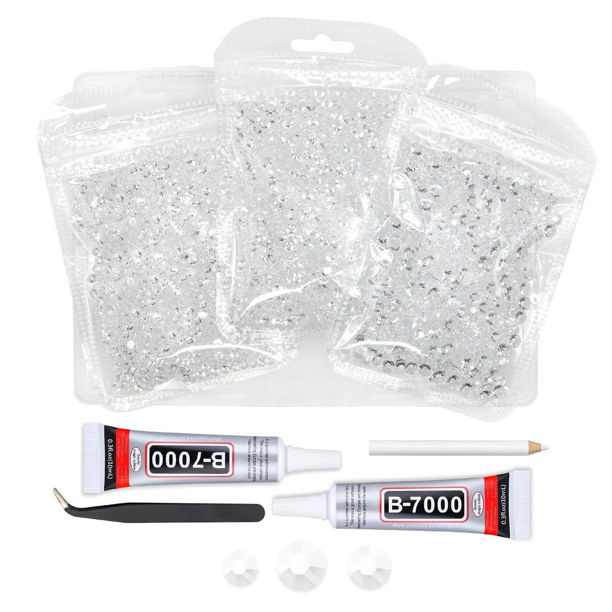 qiipii front packaging showing clear rhinestones and included glue, ideal for crafting