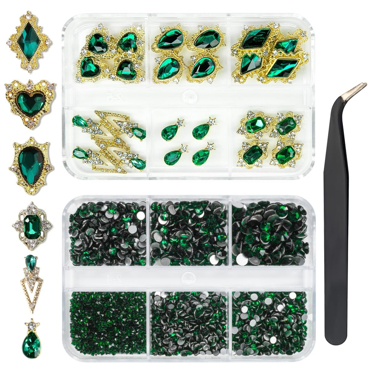 qiipii front packaging kit showing both charm and rhinestone boxes for easy selection