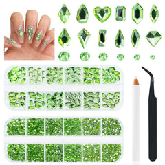 qiipii front packaging showing grass green rhinestones and organized boxes for easy storage