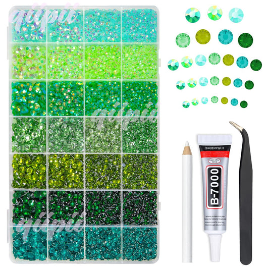qiipii front packaging showing green rhinestone kit and organized storage for quick access