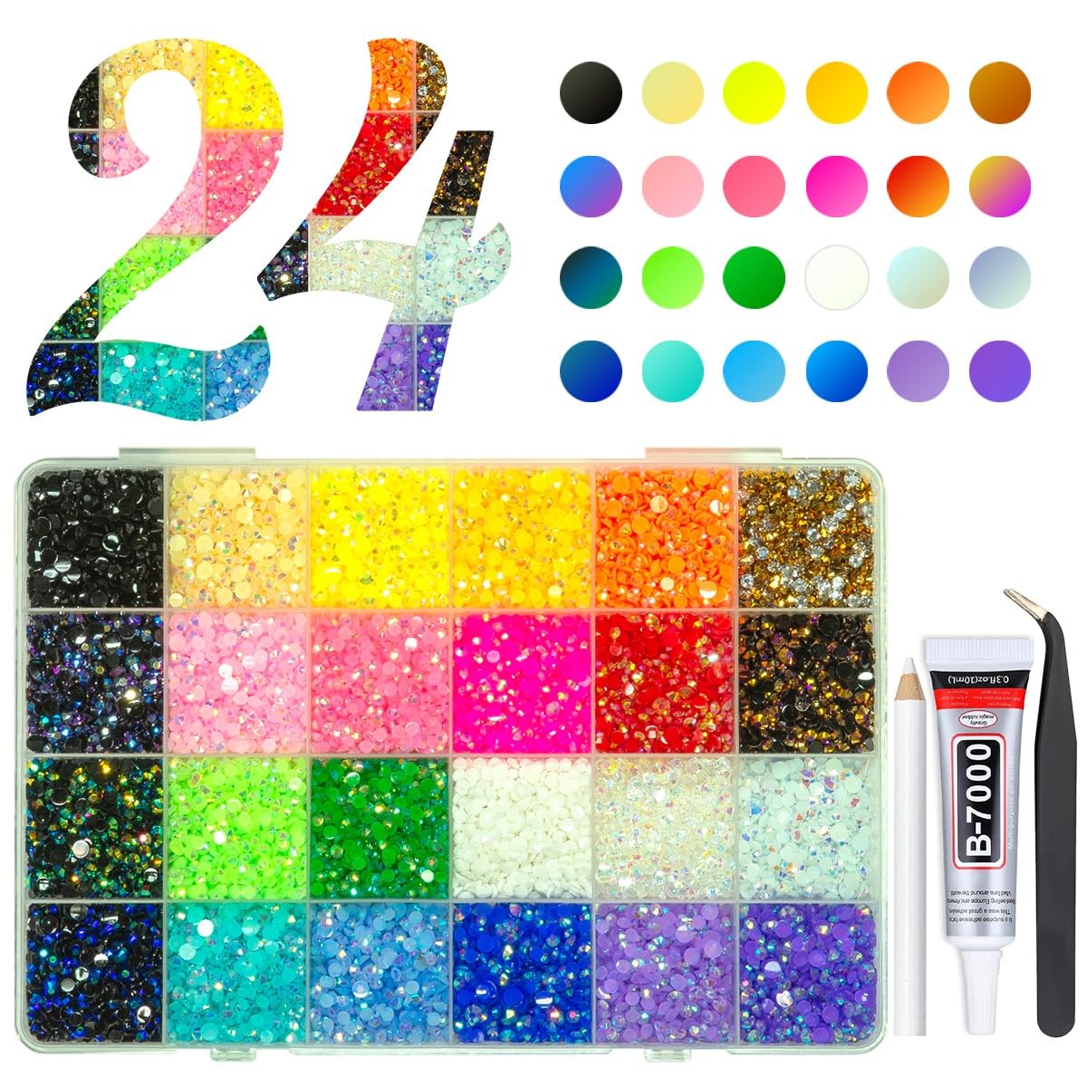 qiipii front packaging open grid showing organized 24 colors and easy access