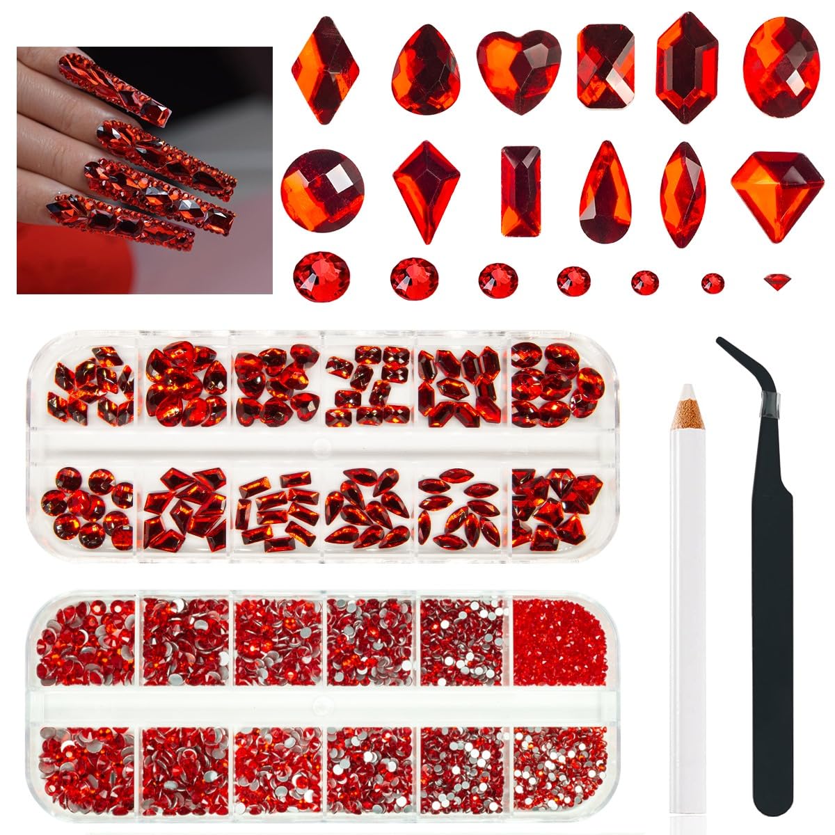 qiipii front packaging showing full red rhinestones kit and quantity benefit