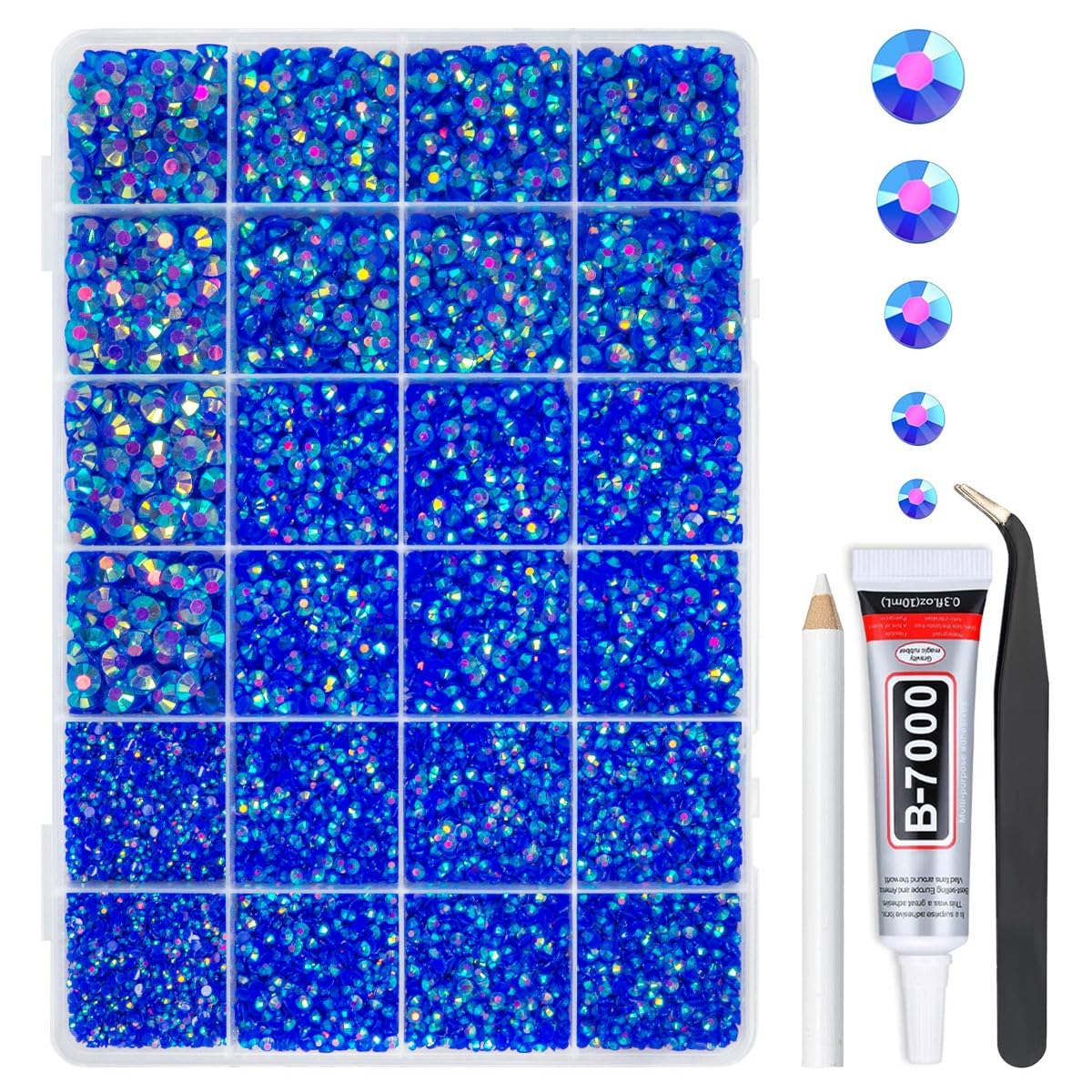 qiipii front packaging kit showing included glue and rhinestones for easy crafting