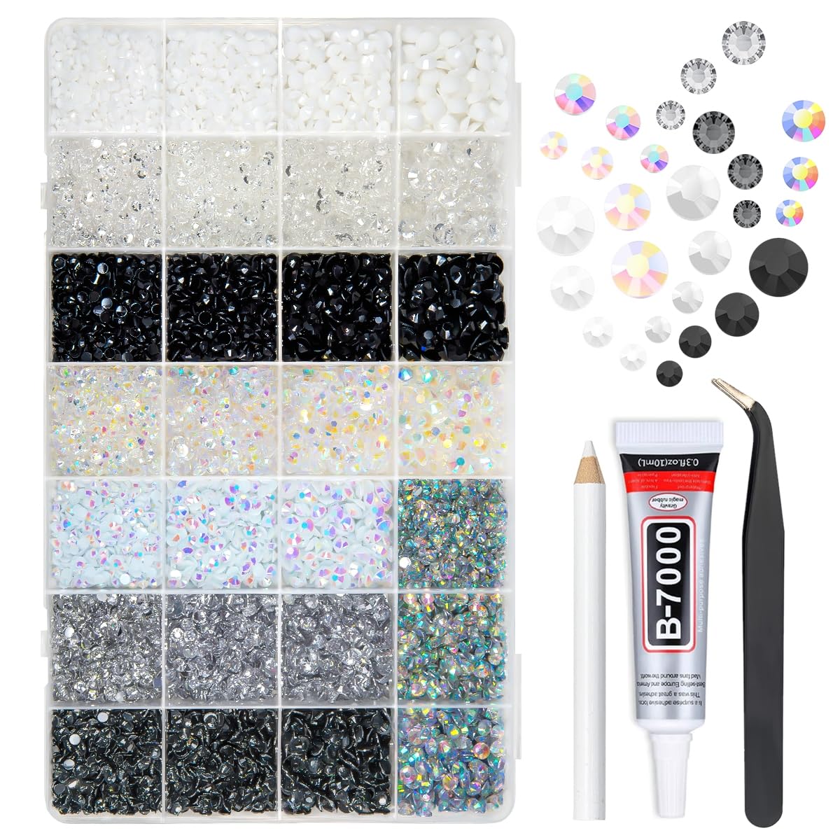 qiipii front packaging showing organized rhinestone kit for easy storage