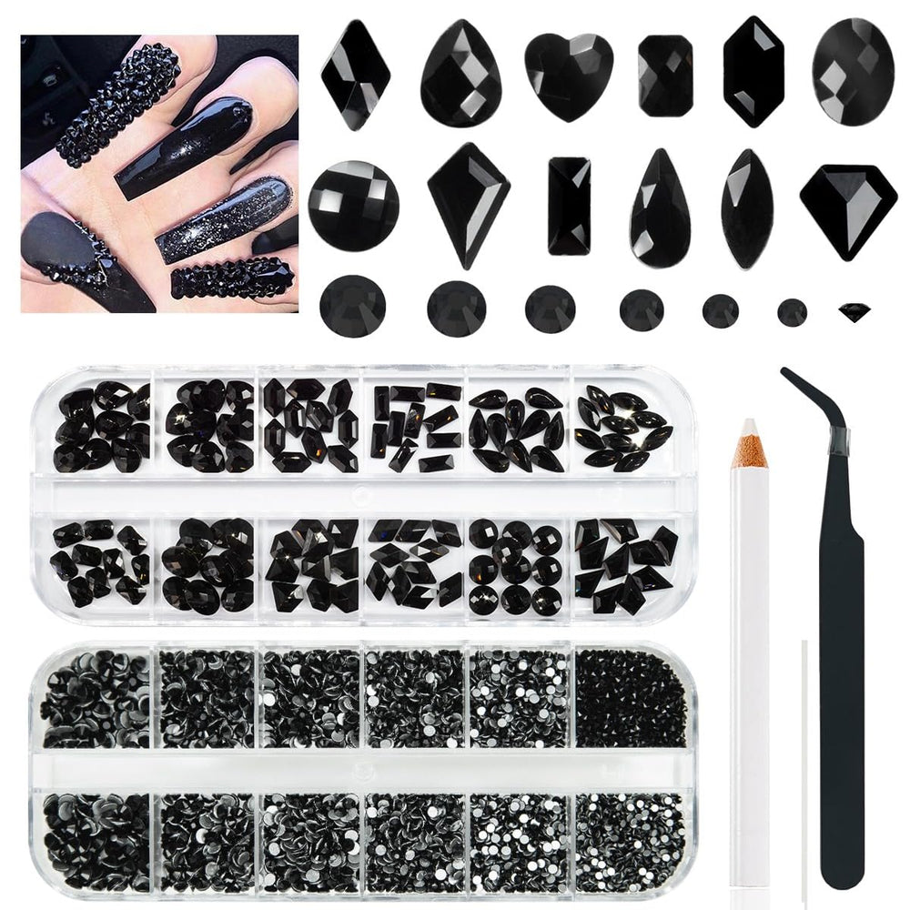 qiipii front packaging showing full multi-shape rhinestone kit and included tools for convenience