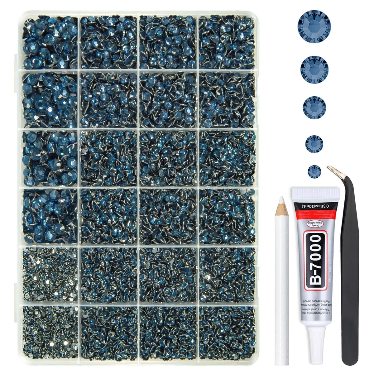 qiipii front packed kit showing navy rhinestones and glue for easy project starts