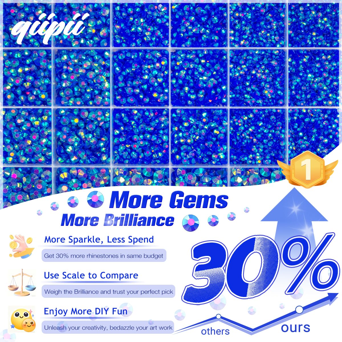 qiipii grid contents with five stone sizes for precise embellishment planning