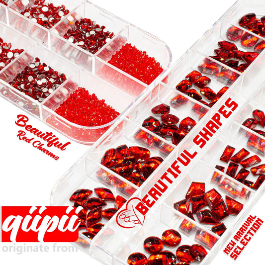 qiipii close-up of different shaped red crystals giving sparkle detail