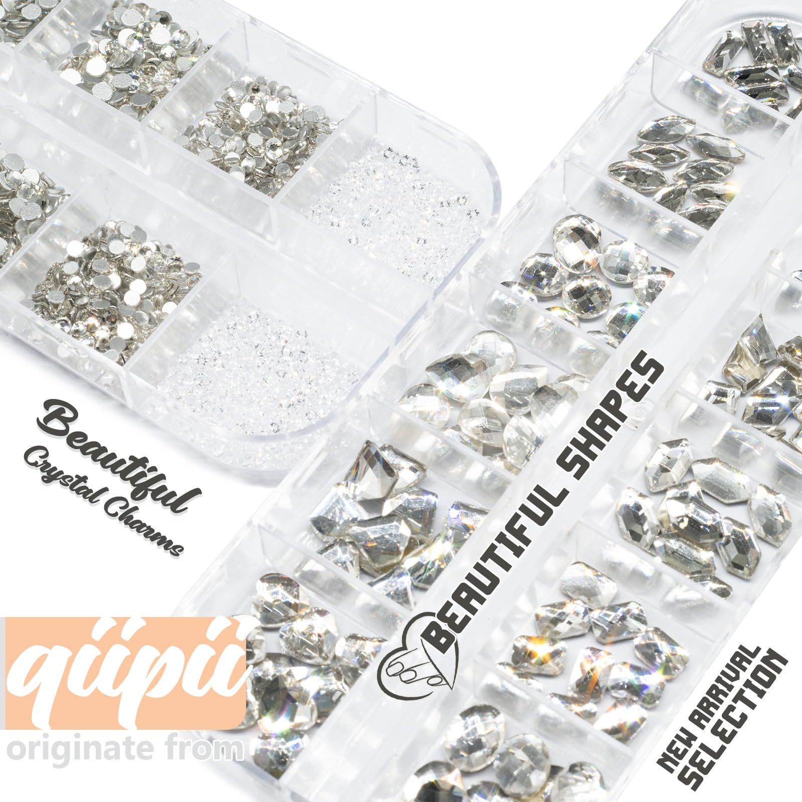 qiipii rhinestones applied to fingernails demonstrating salon finish and eye-catching shine benefit