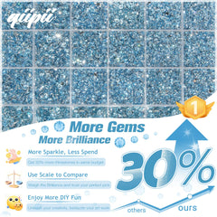 qiipii open 24-grid organizer with sorted sky-blue rhinestones for tidy storage