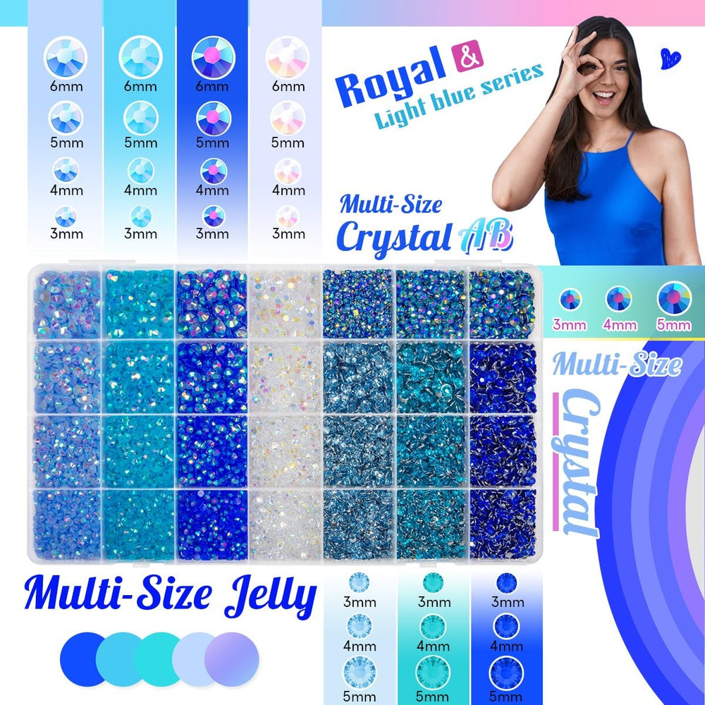 qiipii open 28-grid box with separated blue jelly and crystal rhinestones for quick selection