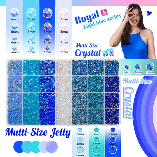 qiipii open 28-grid box with separated blue jelly and crystal rhinestones for quick selection