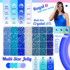 qiipii open 28-grid box with separated blue jelly and crystal rhinestones for quick selection