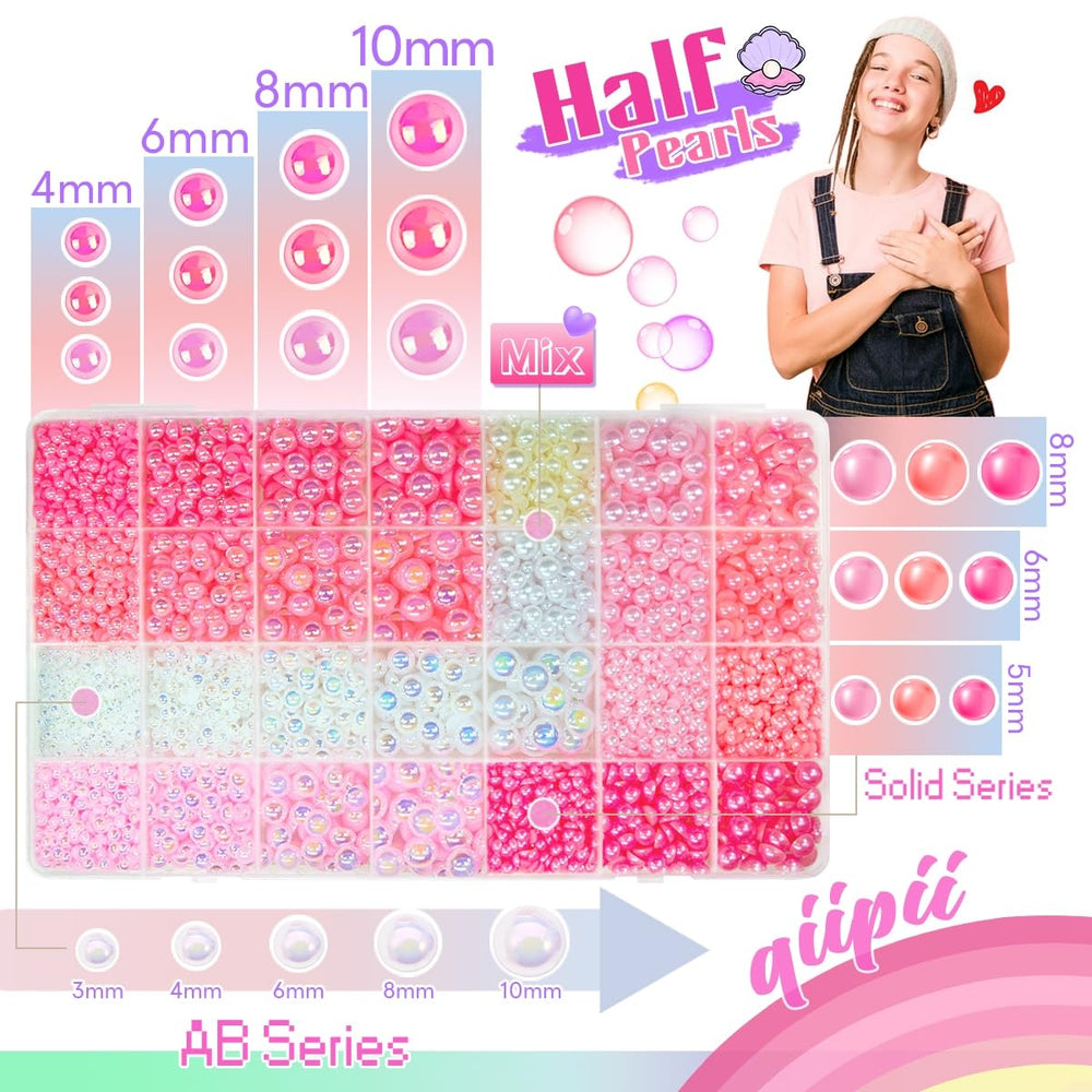 qiipii open organizer with 28 sorted grids of pink and white pearls for quick selection