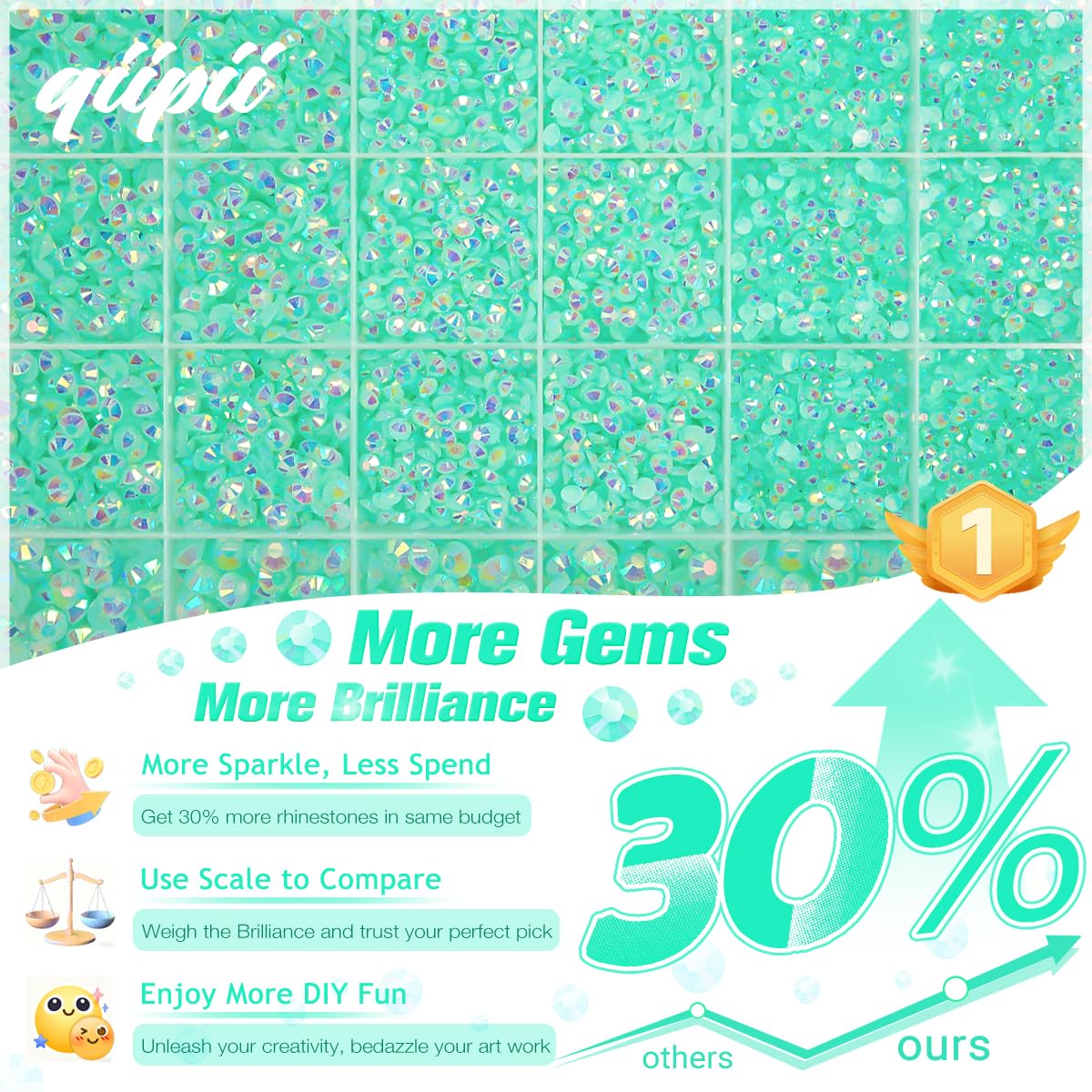 qiipii closeup of rhinestone facets showing vivid sparkle and refraction