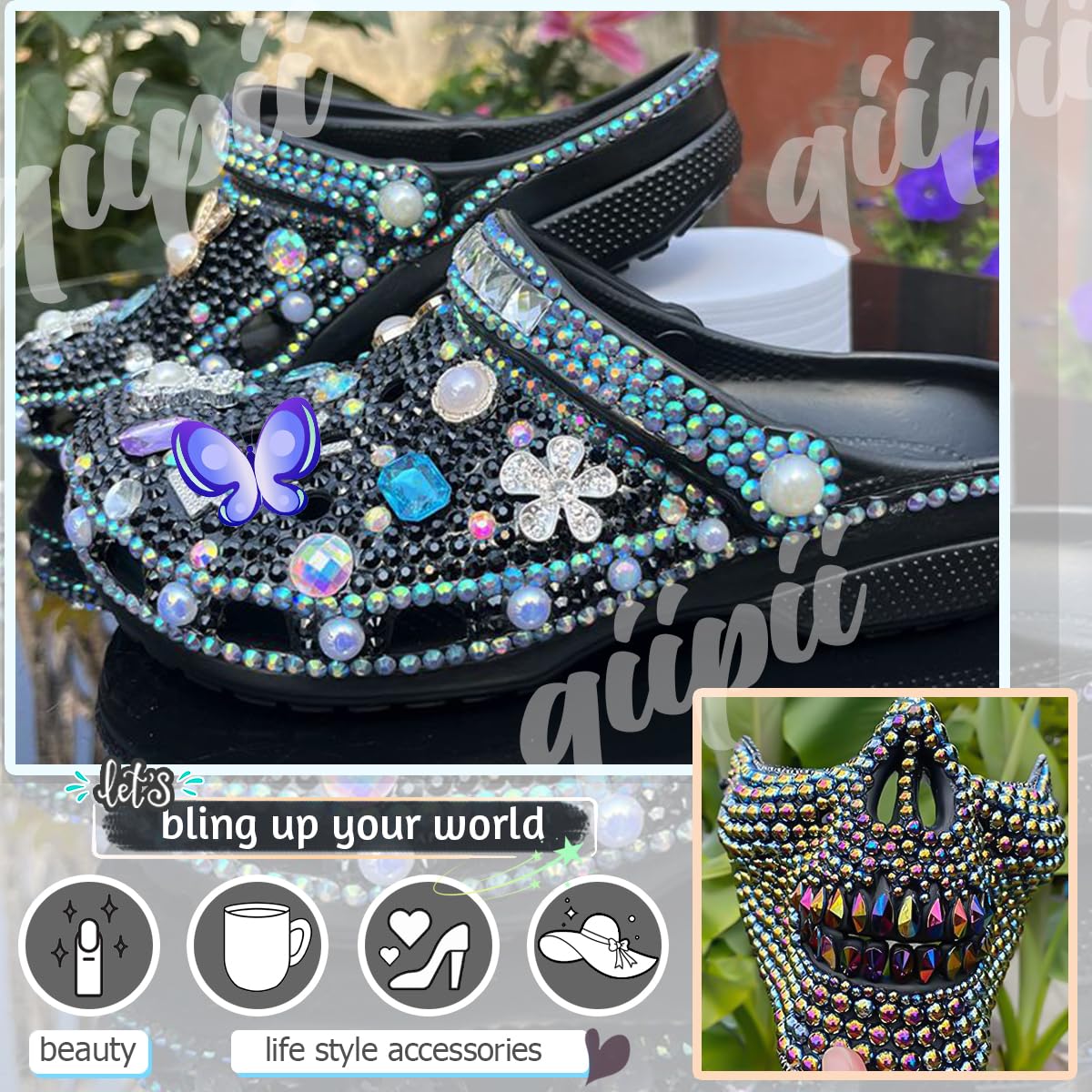 qiipii pearls and rhinestones beside a ruler showing size range for planning