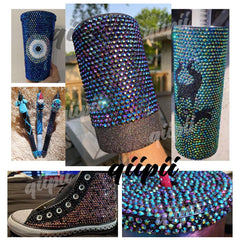 qiipii navy blue rhinestones applied to a tumbler showing decorative impact and shimmer