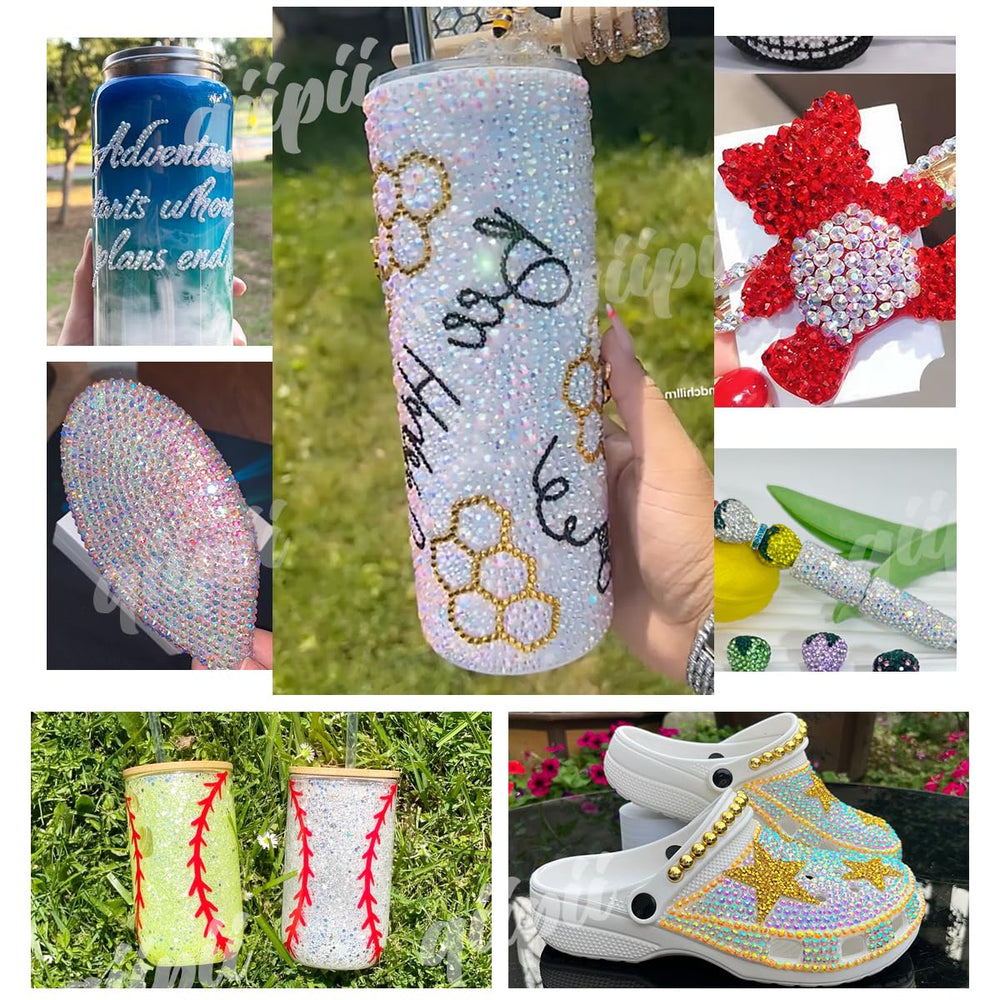 qiipii rhinestones applied on tumbler demonstrating decorative finish