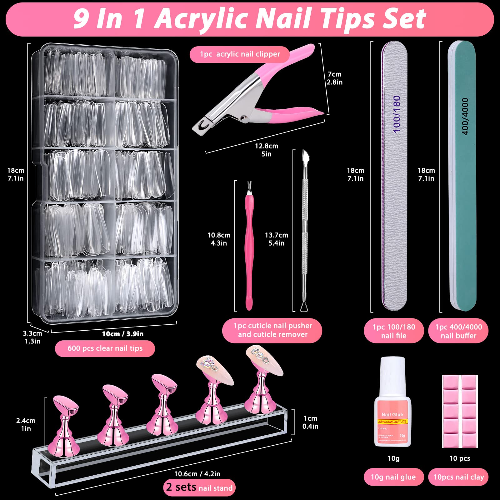 Qinzave 100/180 file and 400/4000 buffer to shape and high-gloss polish nails
