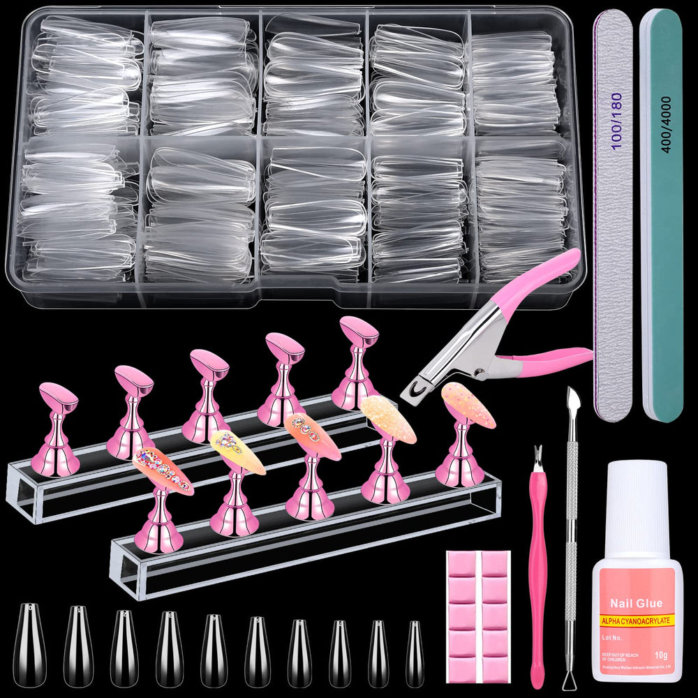 Qinzave front packaging showing full kit and clear coffin tips, convenient all-in-one set