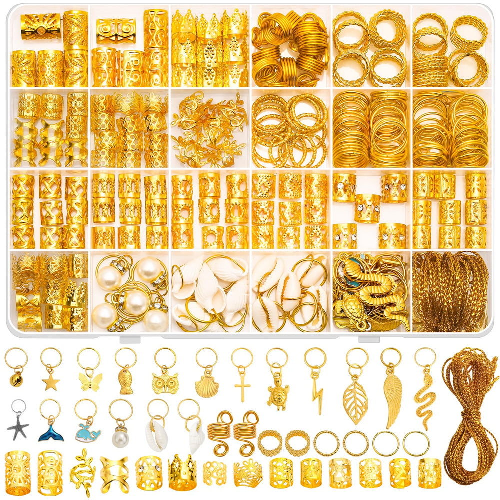 Qinzave front packaging showing complete 285-piece gold braid jewelry set and variety