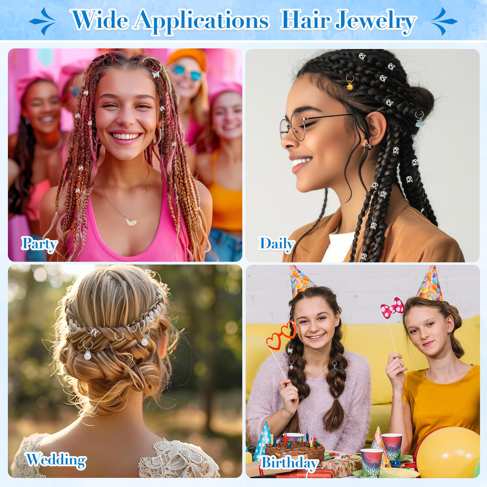 Qinzave charms clipped on braided hair adding stylish metallic accents