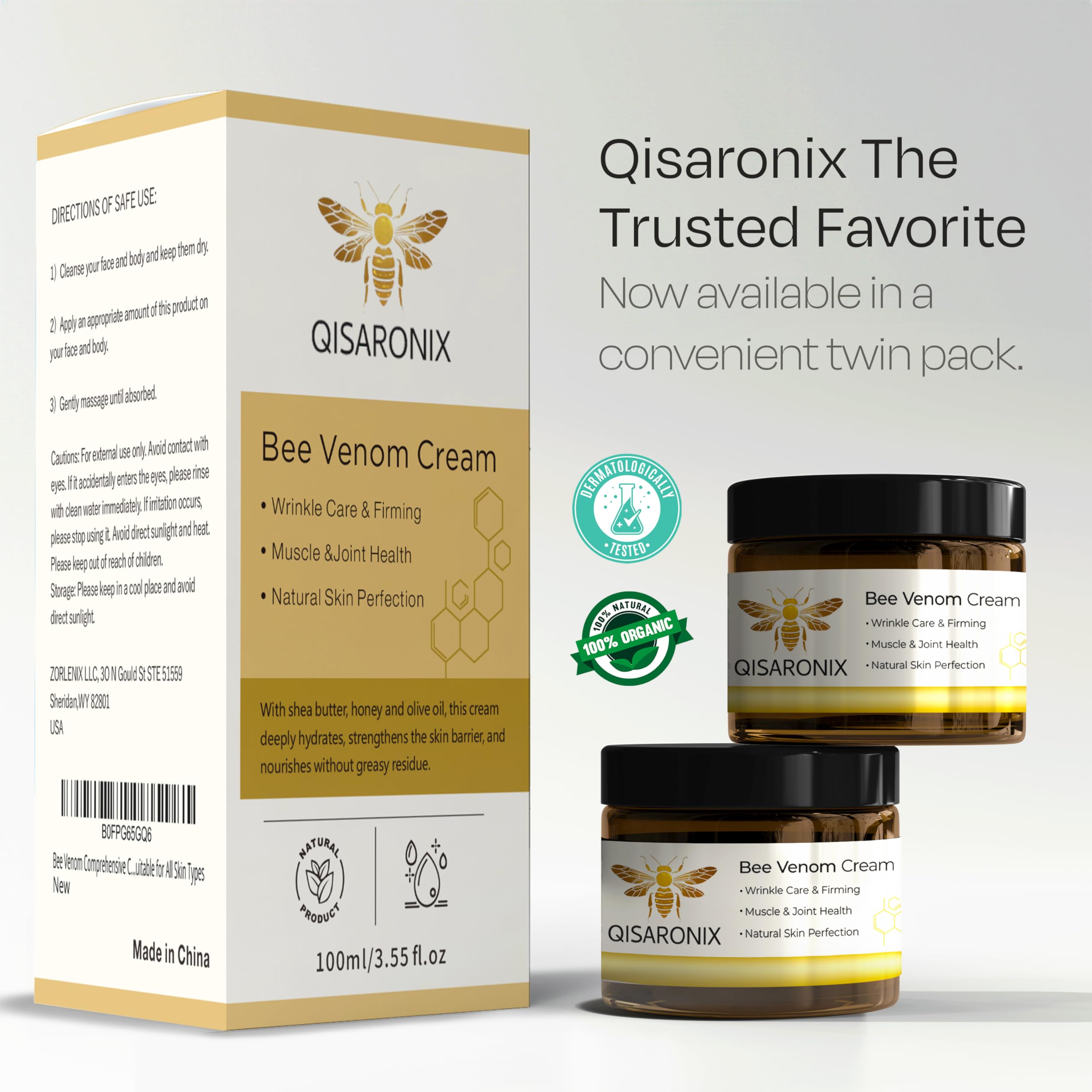 QISARONIX label and recycling icons close-up demonstrating responsible packaging information benefit