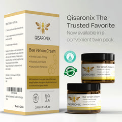 QISARONIX label and recycling icons close-up demonstrating responsible packaging information benefit