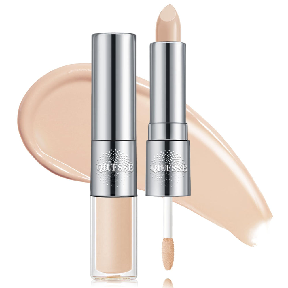 QIUFSSE front packaging showing dual-ended concealer and benefits