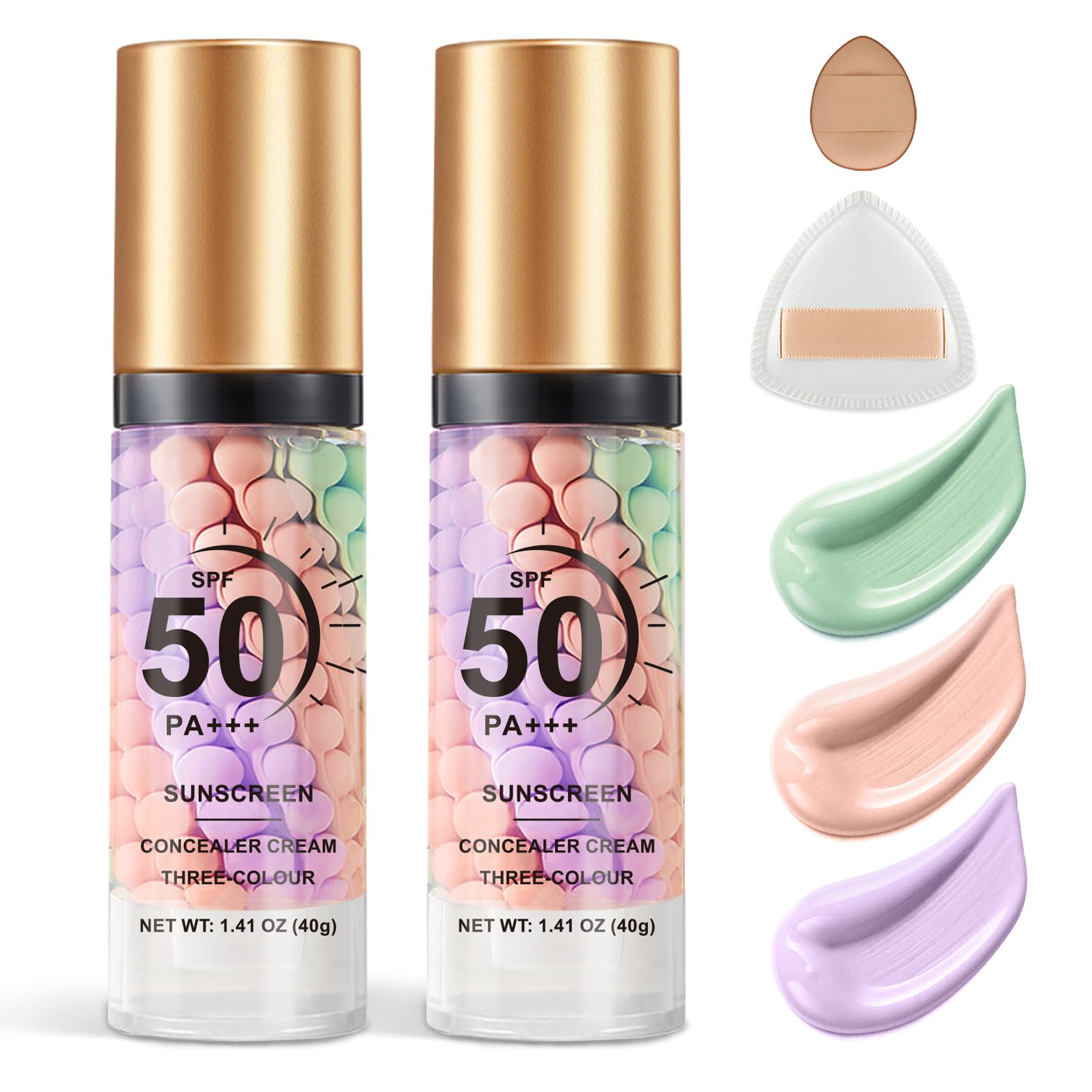 QIUFSSE front packaging showing two primer bottles and powder puff, convenient makeup base