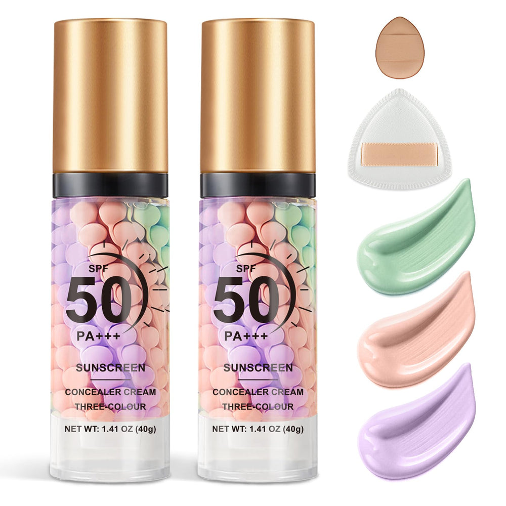 QIUFSSE front packaging showing two primer bottles and powder puff, convenient makeup base