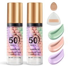 QIUFSSE front packaging showing two primer bottles and powder puff, convenient makeup base