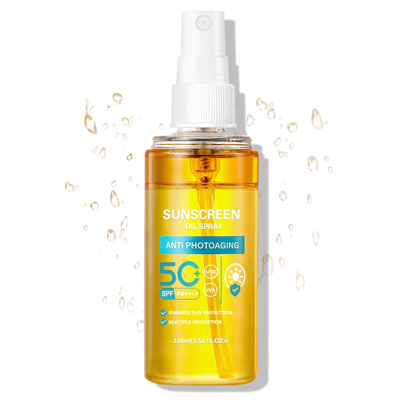 QIUFSSE front spray bottle showing packaging and SPF label for clear protection