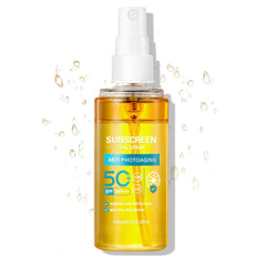 QIUFSSE front spray bottle showing packaging and SPF label for clear protection