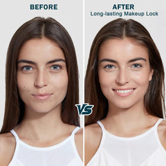 QIUFSSE in use application shows spritzing onto face for long-lasting makeup hold