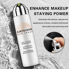 QIUFSSE primer mist applied before foundation showing improved adherence and long-wear benefit