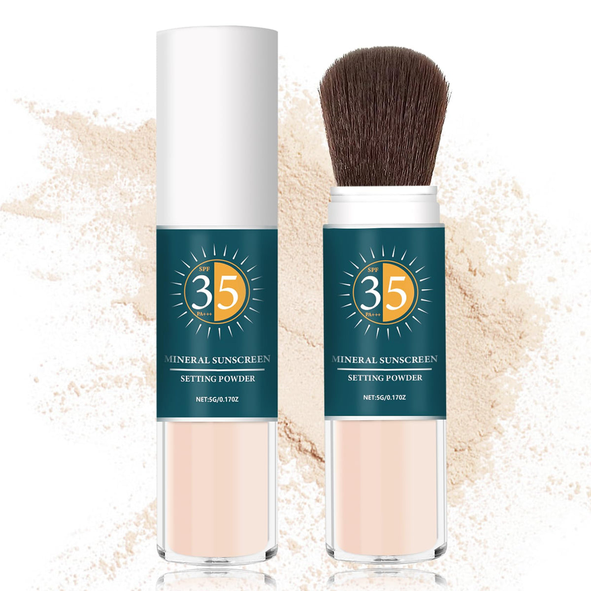 QIUFSSE front view compact showing translucent powder and brush, travel ready benefit