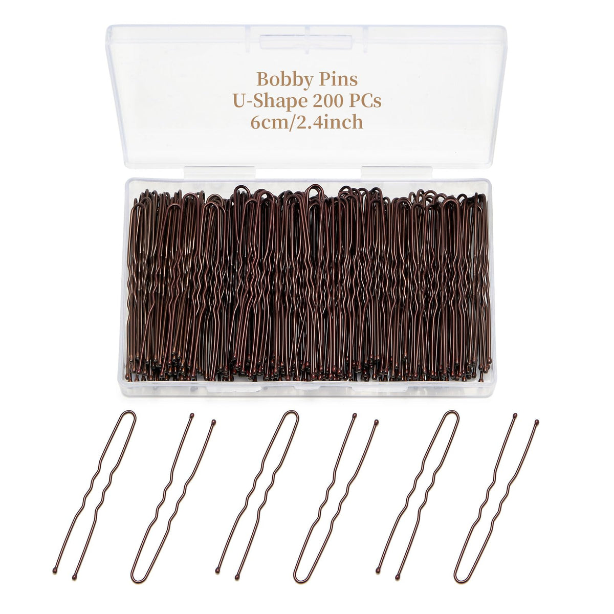 QIUTIMIY front pack showing 200 brown U-shaped pins and clear box for easy access