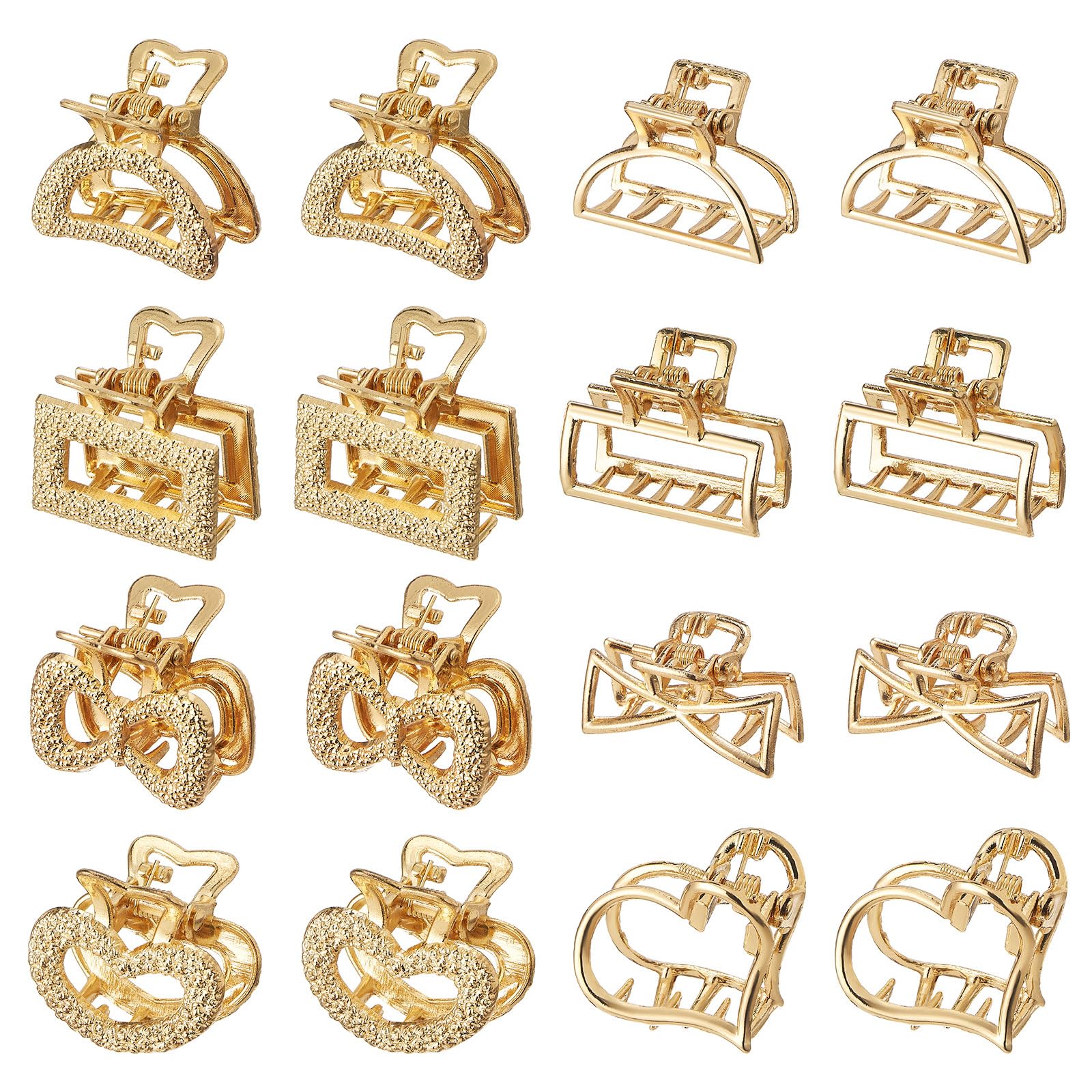 QIUTIMIY front view of 16 gold mini claw clips showing variety and balance