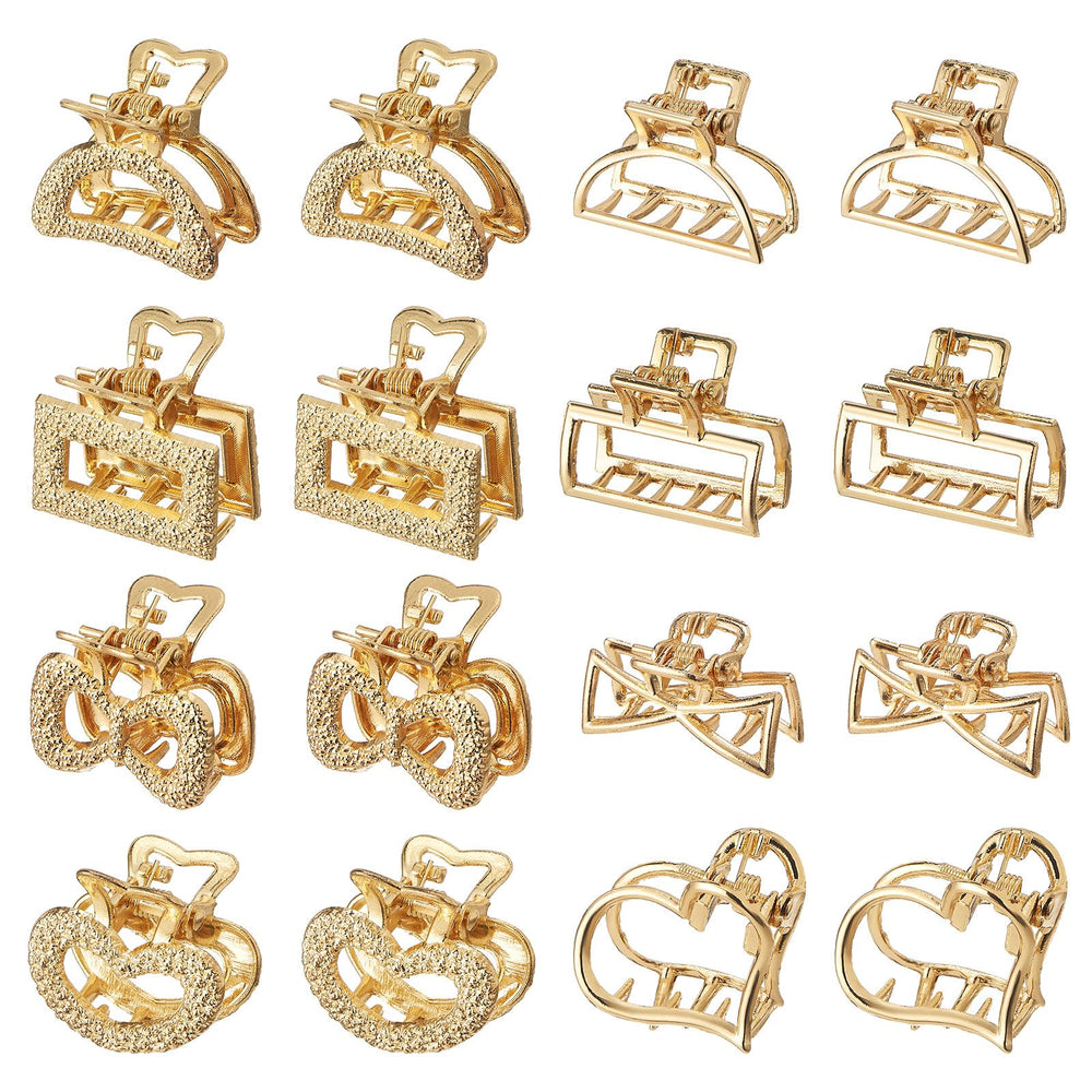 QIUTIMIY front view of 16 gold mini claw clips showing variety and balance
