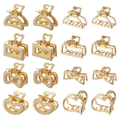 QIUTIMIY front view of 16 gold mini claw clips showing variety and balance