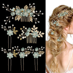 QIUTIMIY front view of gold floral side combs set for elegant weddings