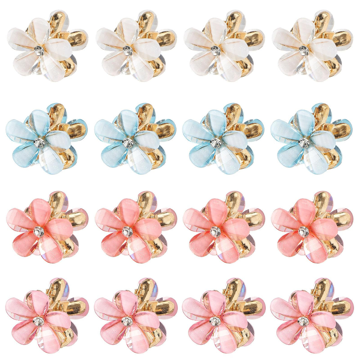 QIUTIMIY front view of 16 small flower clips showing colorful set and compact size benefit