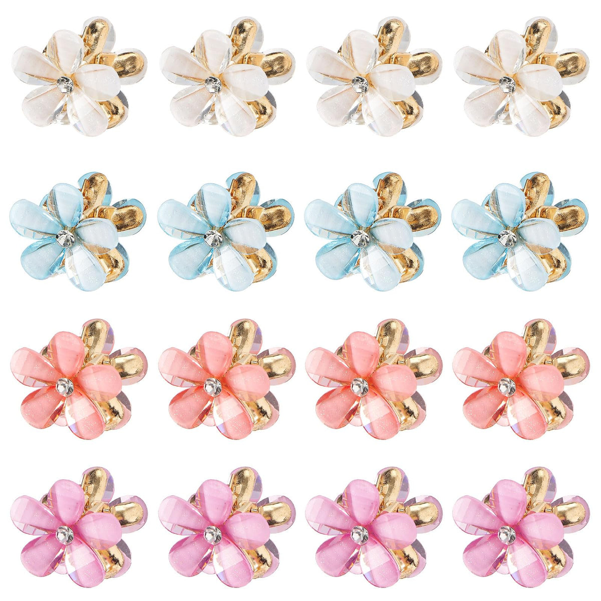 QIUTIMIY front view of 16 colorful mini flower clips, handy storage and bright design