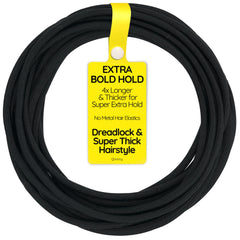 Qooocy front pack of twelve black extra-long hair ties showing quantity and color, reliable supply