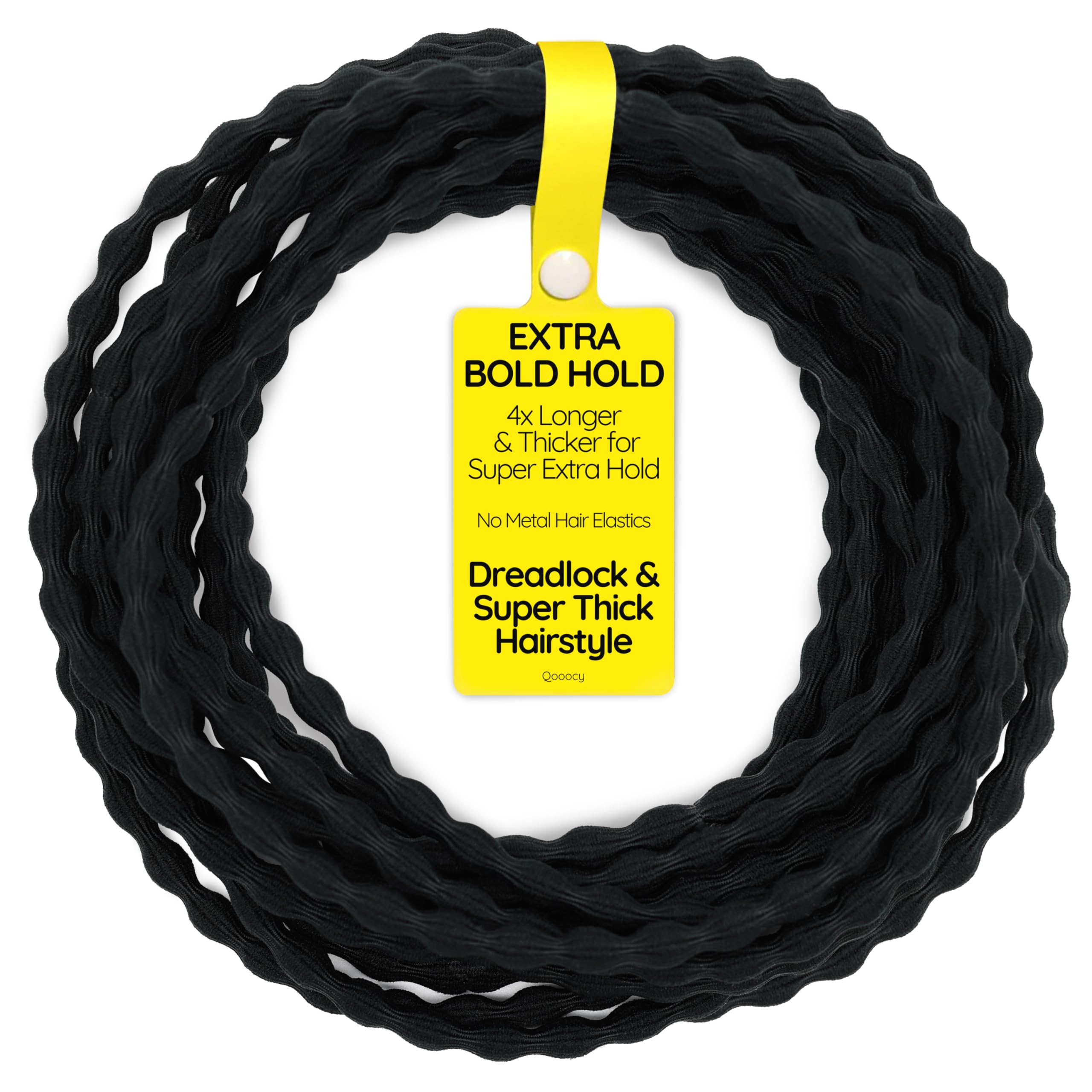 Qooocy front packaging showing 12 oversized hair ties and convenience