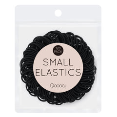 Qooocy front packaging showing 120 black mini hair ties and value