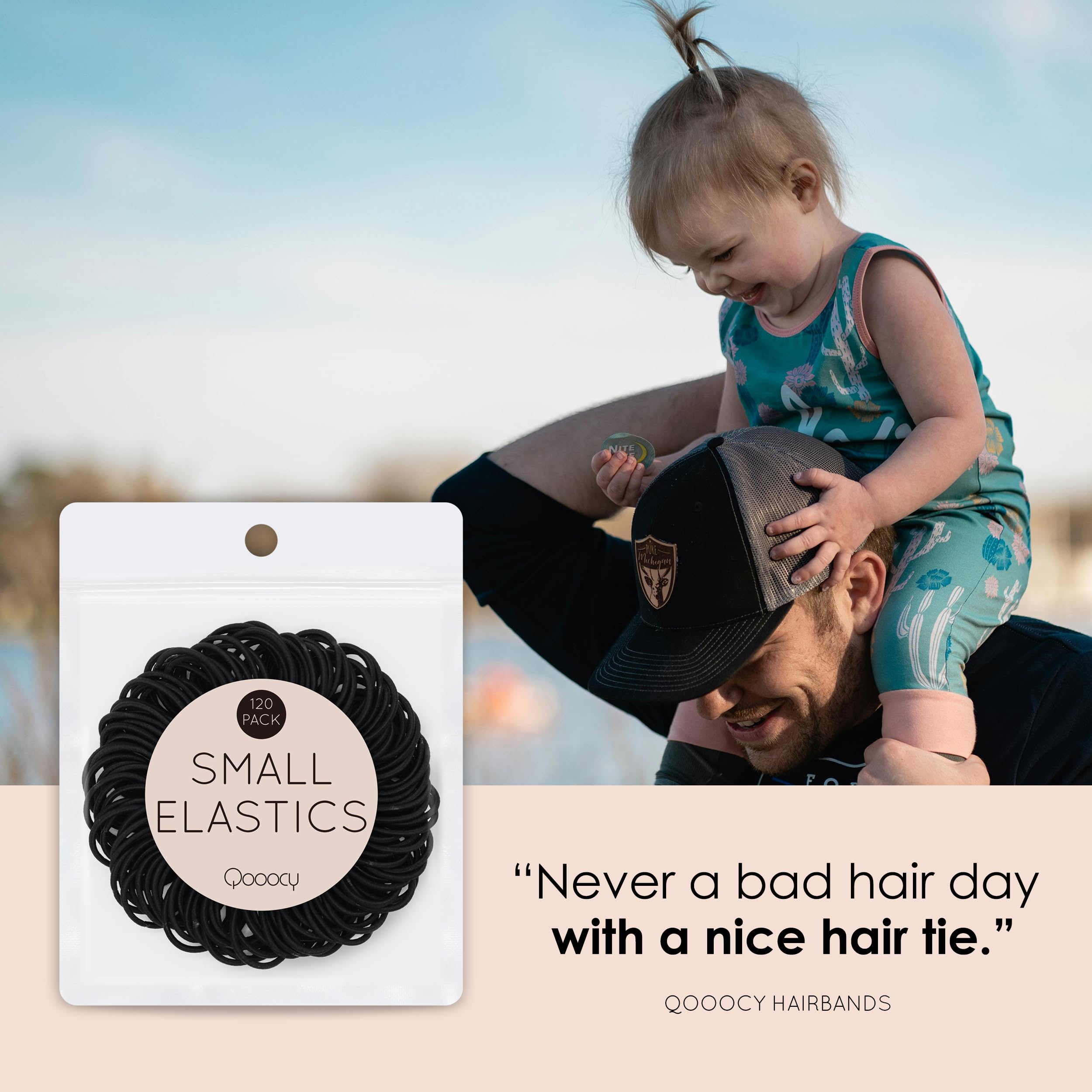 Qooocy mini hair tie in a small ponytail demonstrating secure hold