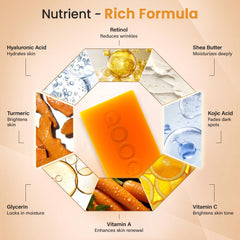 QOOQ ingredients flatlay featuring turmeric, olive oil, vitamins