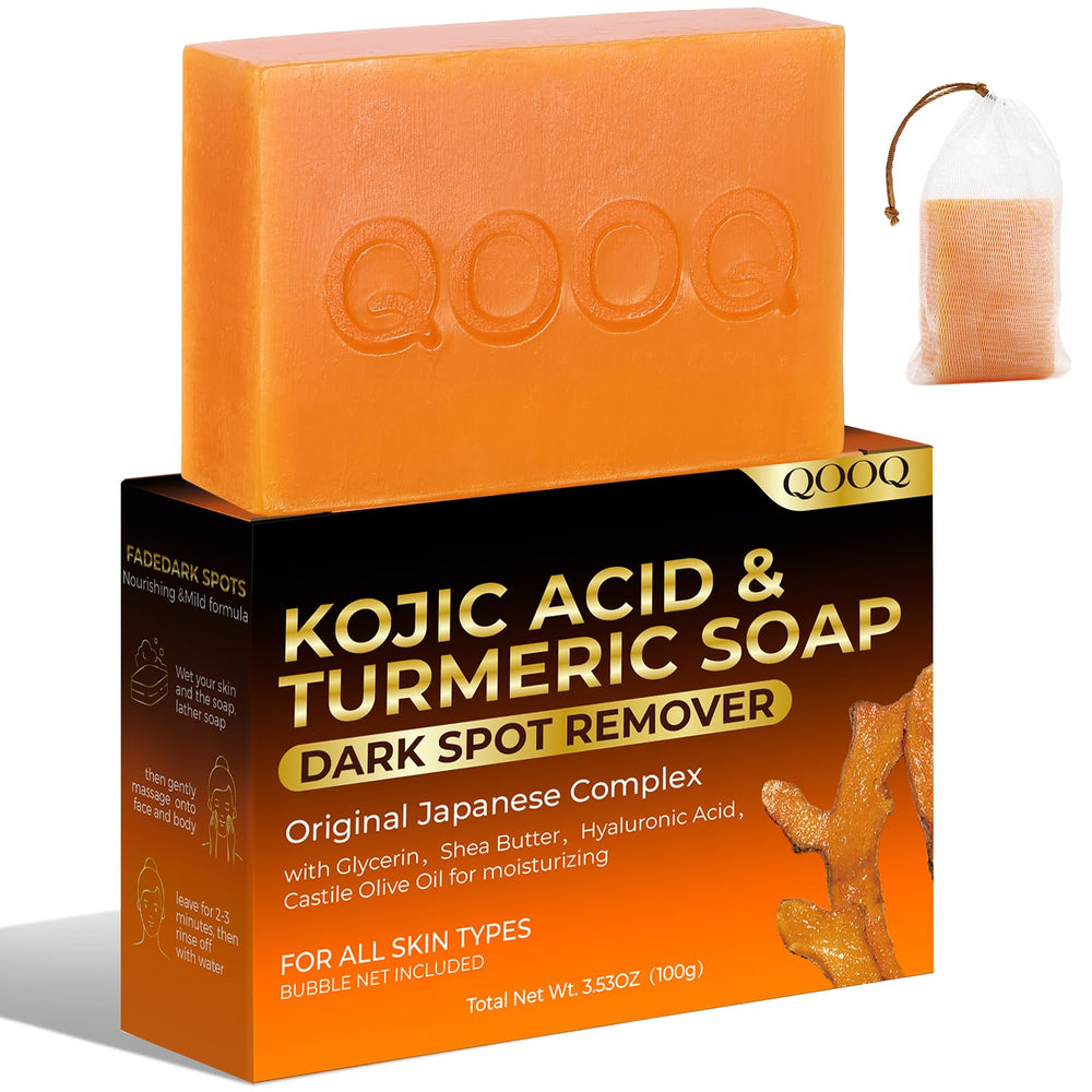 QOOQ front packaging showing the soap bar and key ingredients, selling clarity